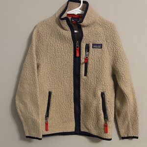 Patagonia Tan Fleece Jacket with Red and Black Accents